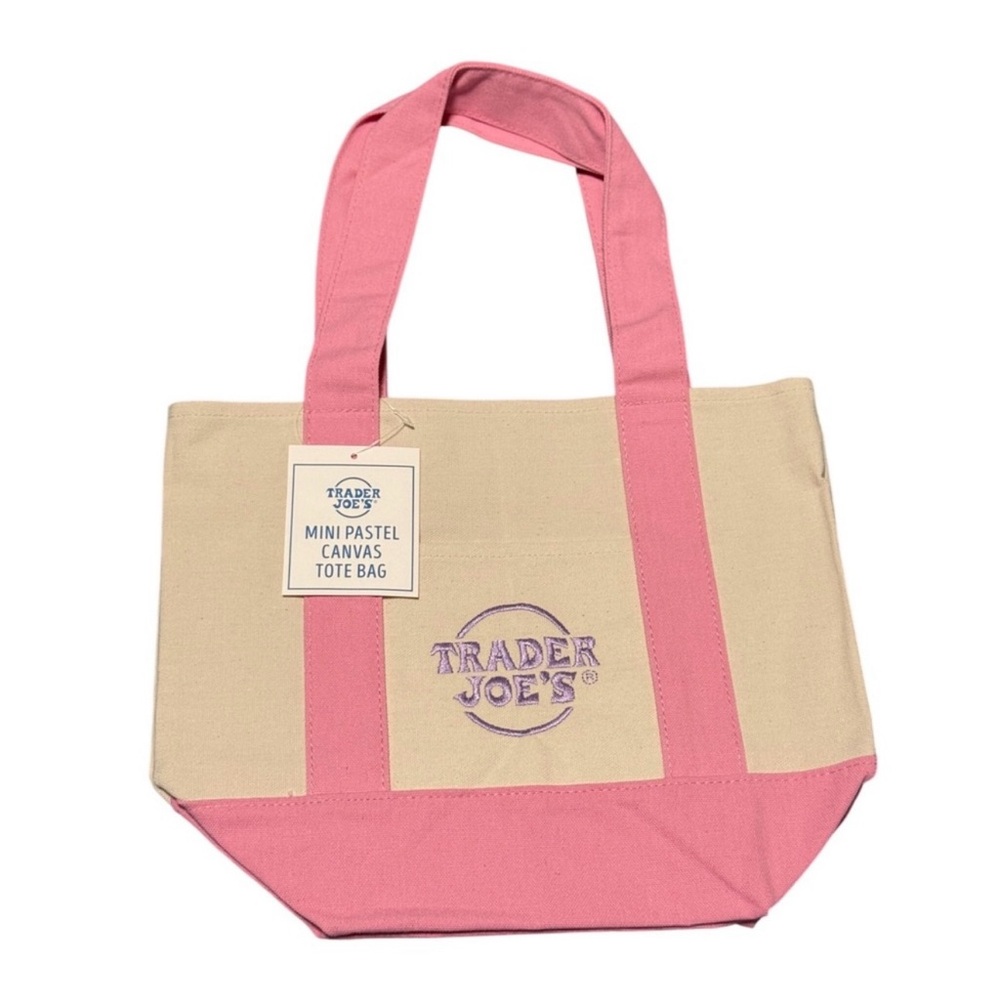 Trader Joes Mini Pastel Canvas Tote Bag pink NEW!